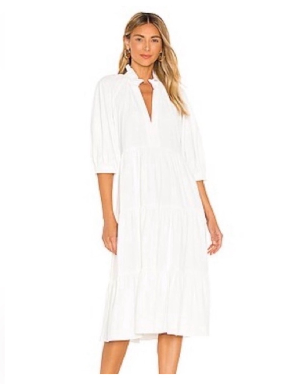 Amanda Uprichard White Tiered Midi Dress